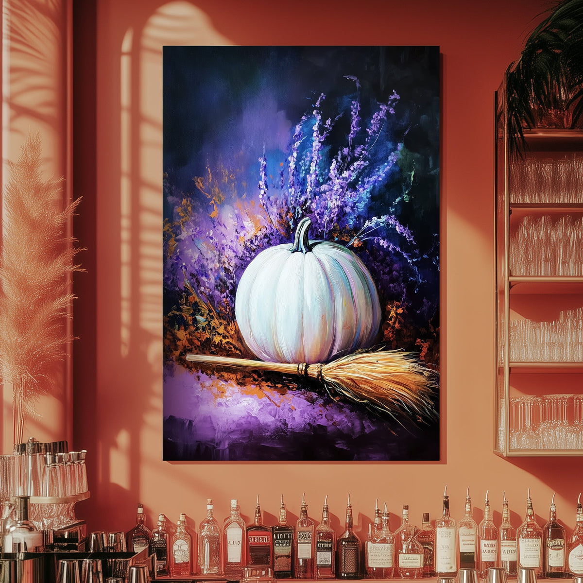 Festive white pumpkin wall art print