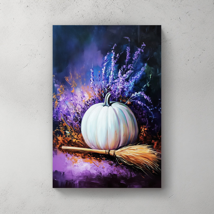 Festive white pumpkin wall art print