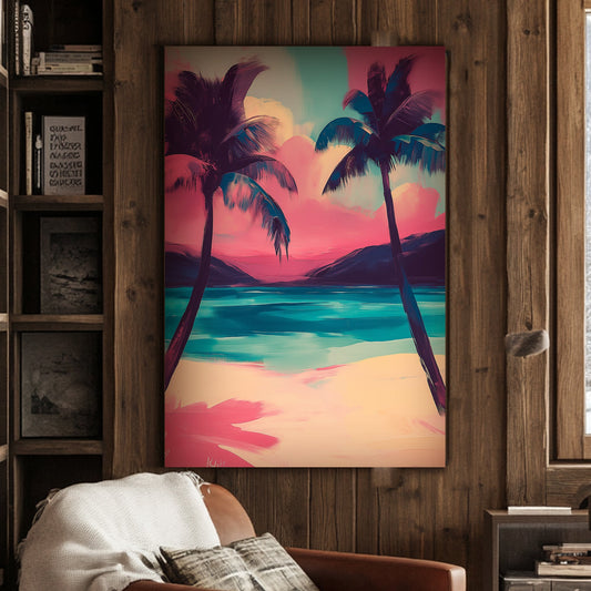 Tropical palm trees by the ocean wall art print