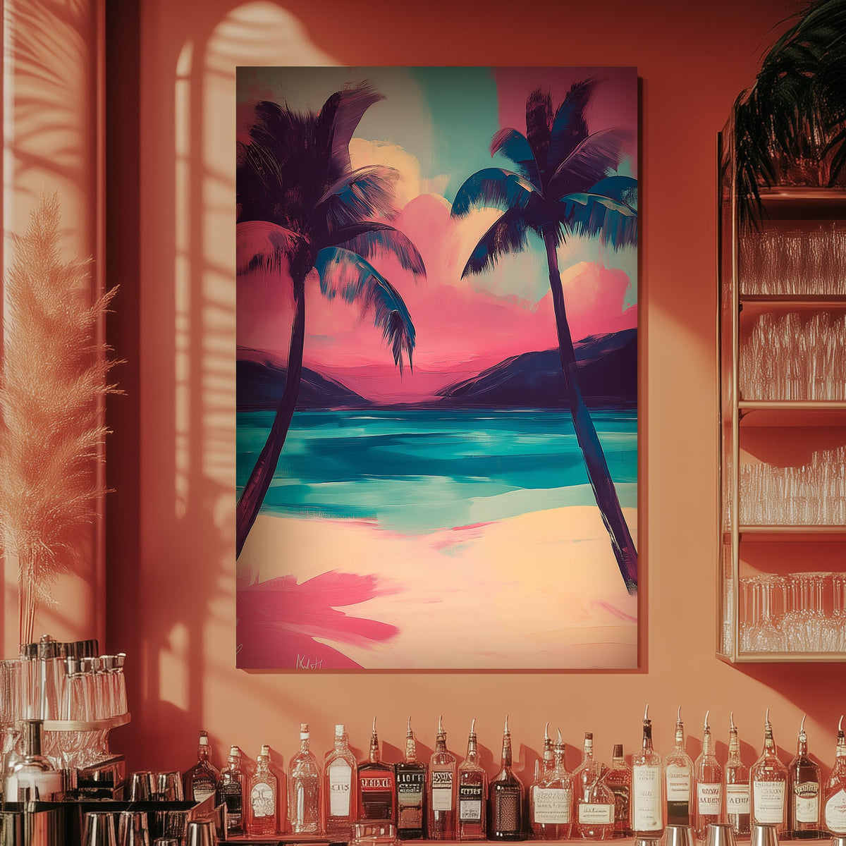 Tropical palm trees by the ocean wall art print