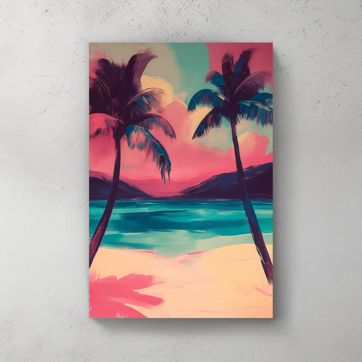 Tropical palm trees by the ocean wall art print