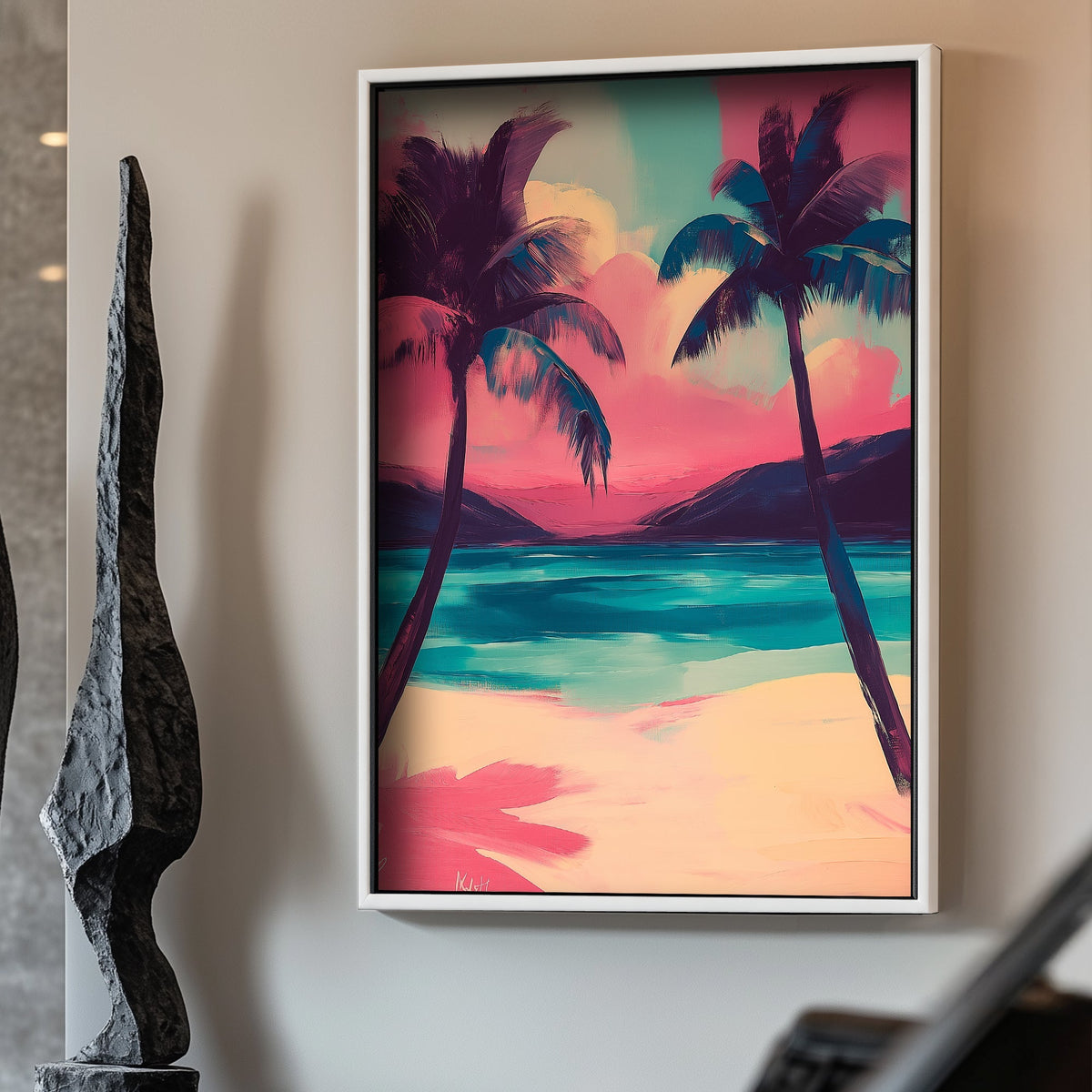 Tropical palm trees by the ocean wall art print