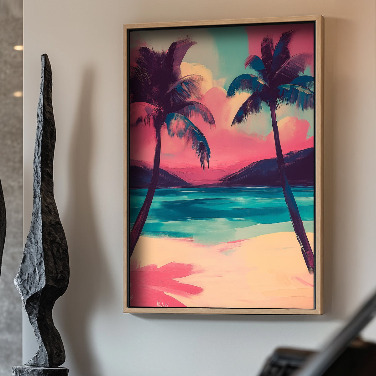 Tropical palm trees by the ocean wall art print