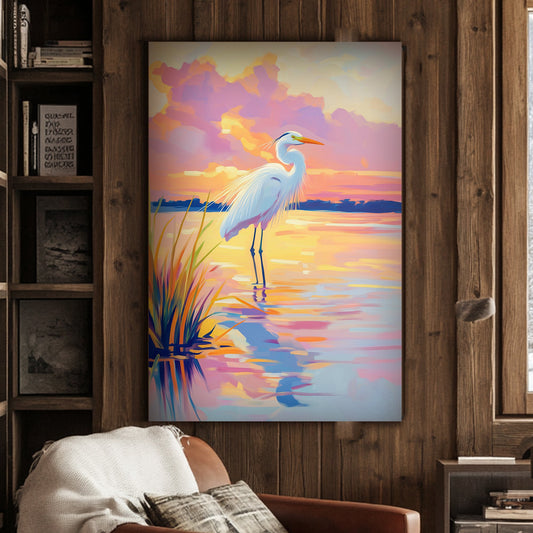 Graceful Egret at Sunset #1591 Canvas Wall Art & Metal Prints