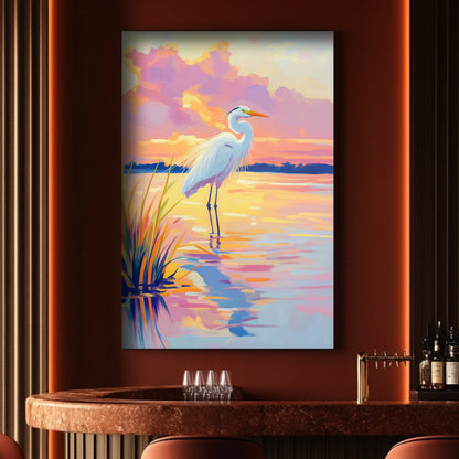 Graceful Egret at Sunset #1591 Canvas Wall Art & Metal Prints