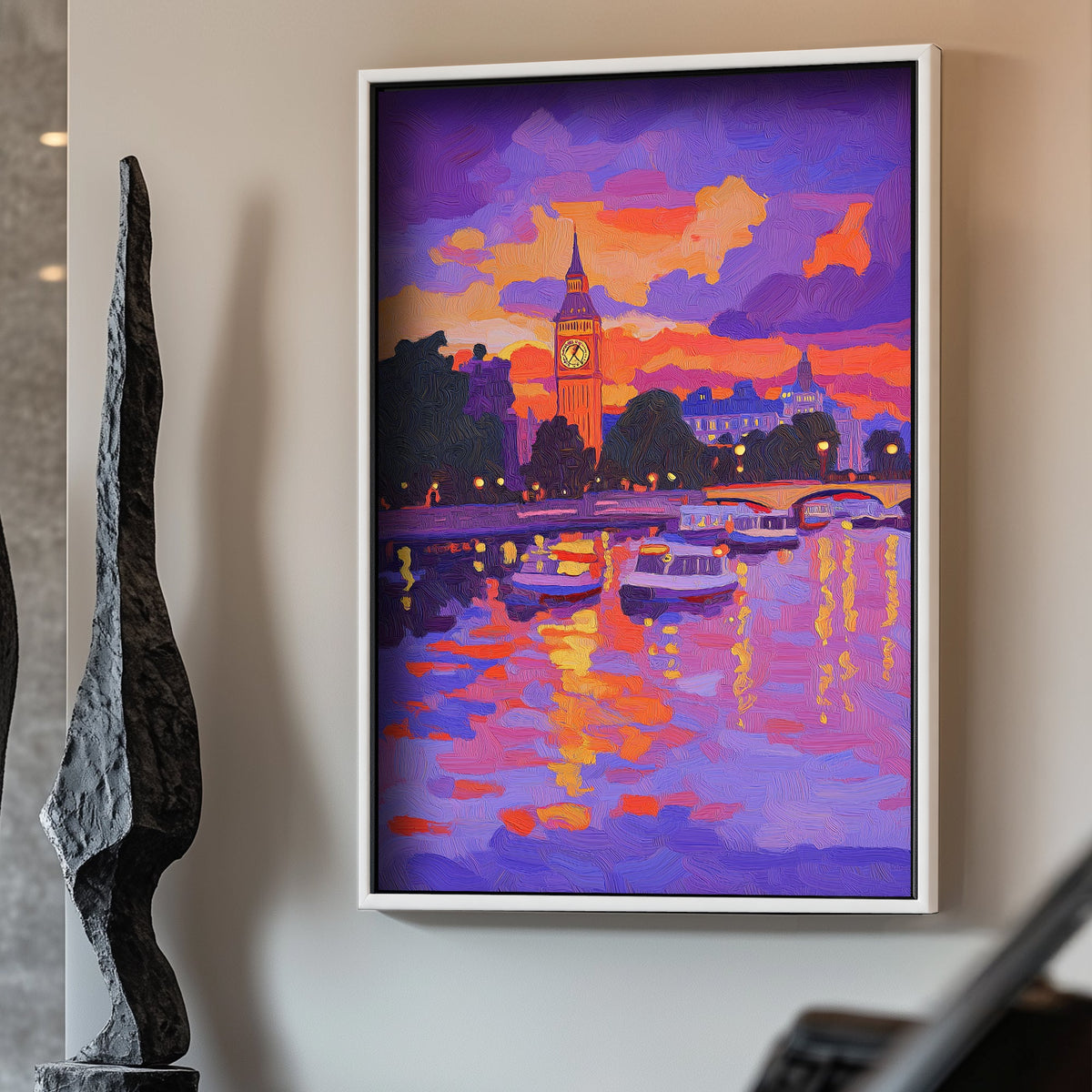 A colourful impressionist wall art print of Big Ben and Westminster at dusk