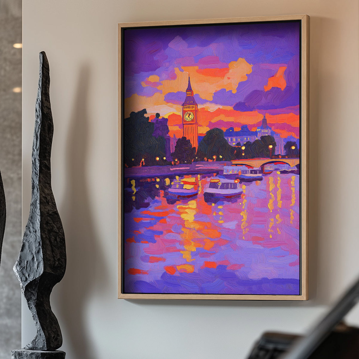 A colourful impressionist wall art print of Big Ben and Westminster at dusk
