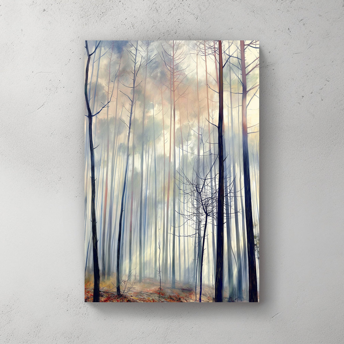 Minimalist-style wall art print of a tranquil woodland