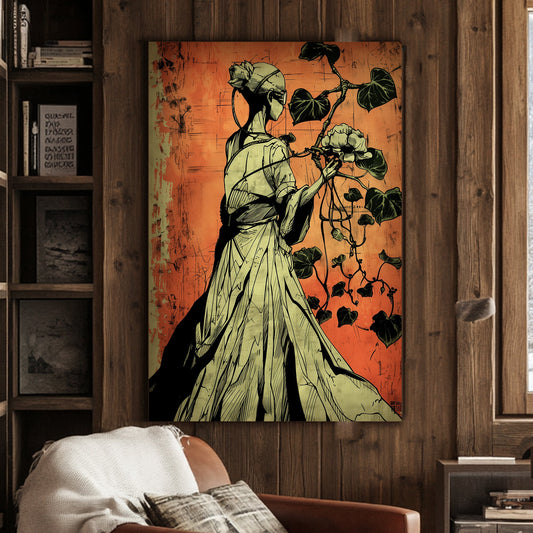 Lady and leaves wall art decor