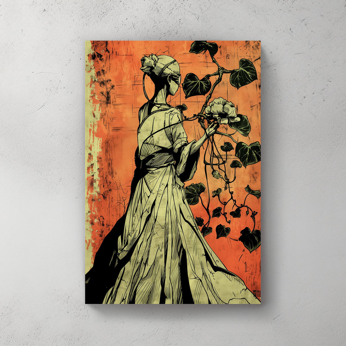 Lady and leaves wall art decor
