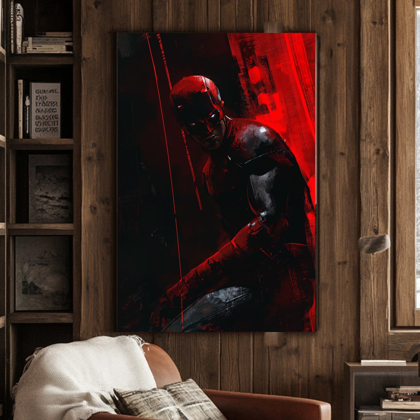 A stylized image of Daredevil available on canvas and metal print