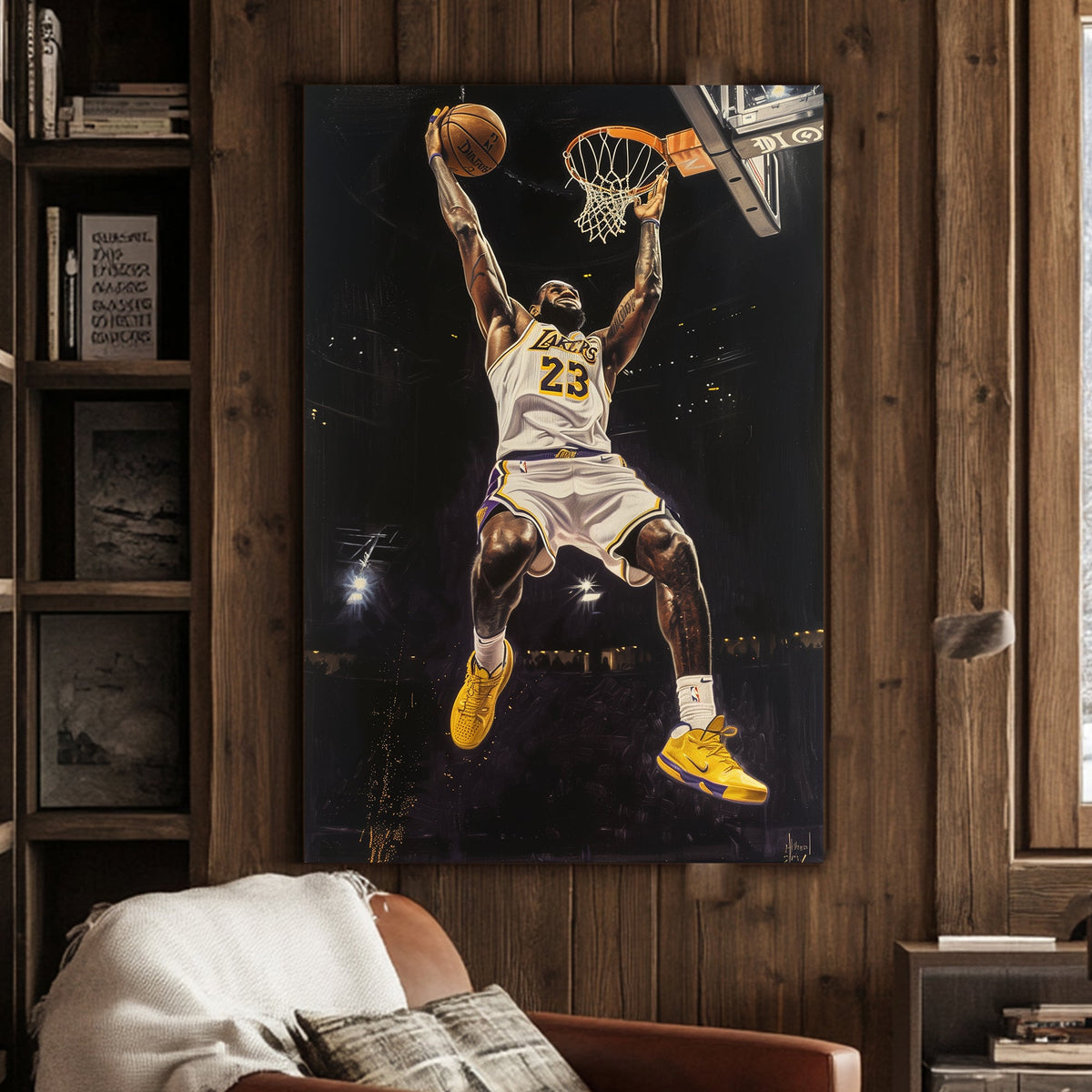 A poster of Lebron James dunking available on canvas and metal print