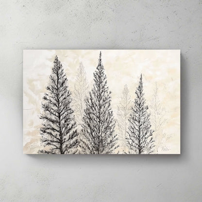 Sketch of pine trees on a muted background, nature-inspired minimalist artwork.