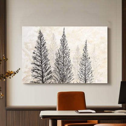 Sketch of pine trees on a muted background, nature-inspired minimalist artwork.