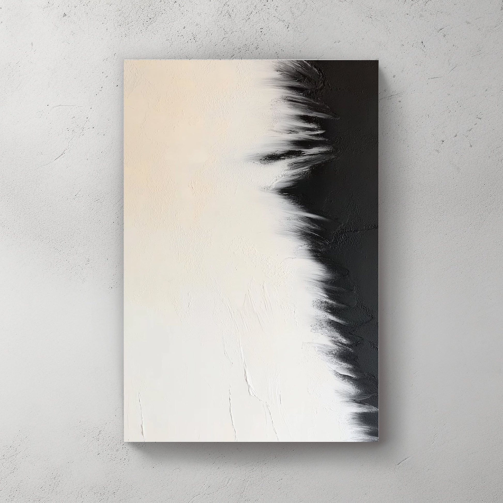 A striking abstract that blends soft whites and bold blacks, creating a seamless gradient. Perfect for modern decor. canvas wall art portrait landscape