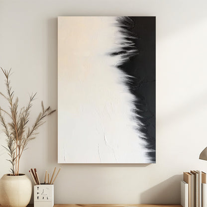 A striking abstract that blends soft whites and bold blacks, creating a seamless gradient. Perfect for modern decor. canvas wall art portrait landscape