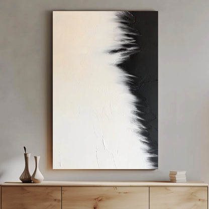 A striking abstract that blends soft whites and bold blacks, creating a seamless gradient. Perfect for modern decor. canvas wall art portrait landscape