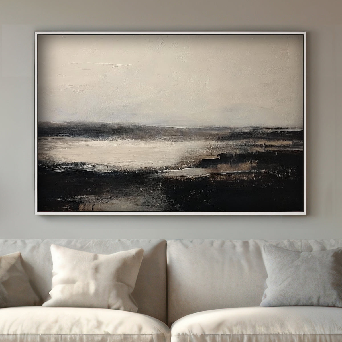 A serene, atmospheric landscape capturing the quiet beauty of dawn. The subtle greys and muted tones. Perfect for modern decor. canvas wall art abstract portrait