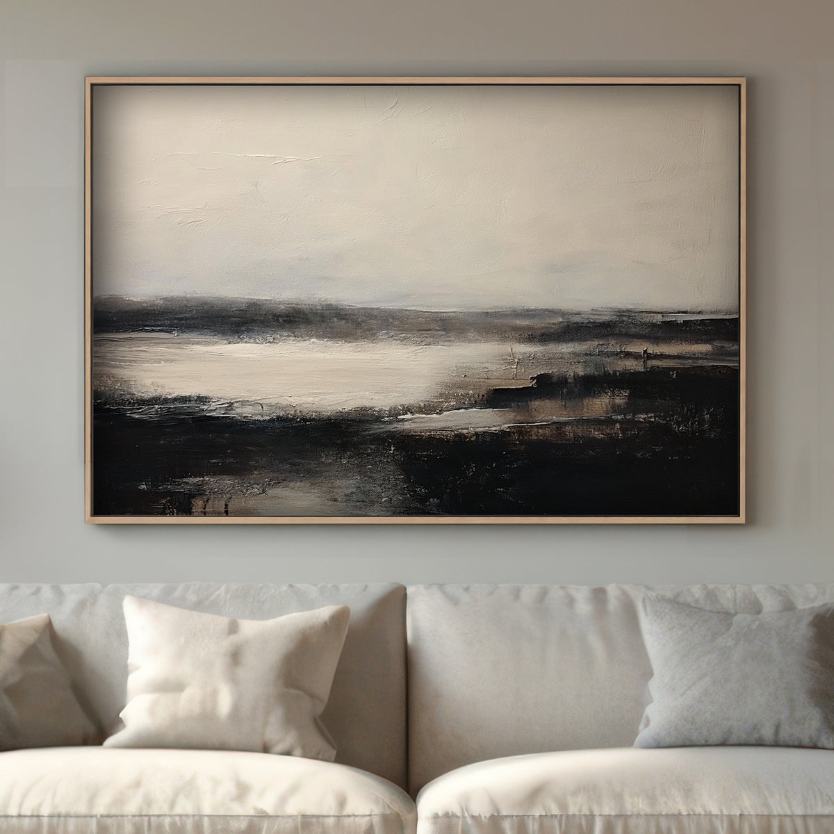 A serene, atmospheric landscape capturing the quiet beauty of dawn. The subtle greys and muted tones. Perfect for modern decor. canvas wall art abstract portrait