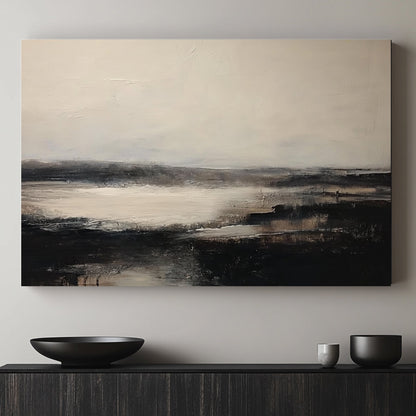 A serene, atmospheric landscape capturing the quiet beauty of dawn. The subtle greys and muted tones. Perfect for modern decor. canvas wall art abstract portrait