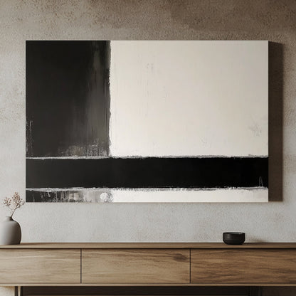 A minimalist composition in stark black and white, evoking a sense of balance and tranquility. Perfect for modern decor. canvas wall art abstract portrait landscape