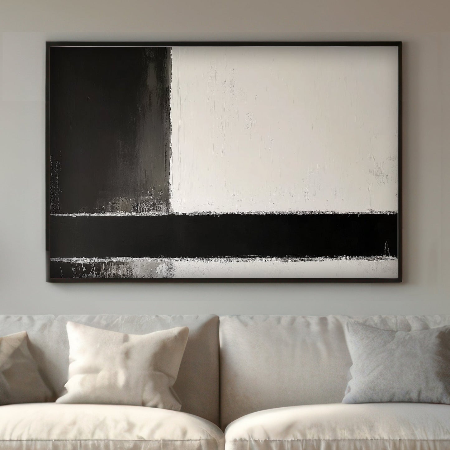 A minimalist composition in stark black and white, evoking a sense of balance and tranquility. Perfect for modern decor. canvas wall art abstract portrait landscape