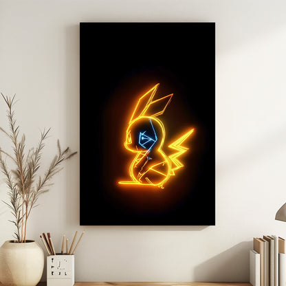 A captivating neon outline of Pikachu, beloved character, this artwork radiates in vibrant yellow. Perfect for modern decor. canvas wall art abstract portrait landscape