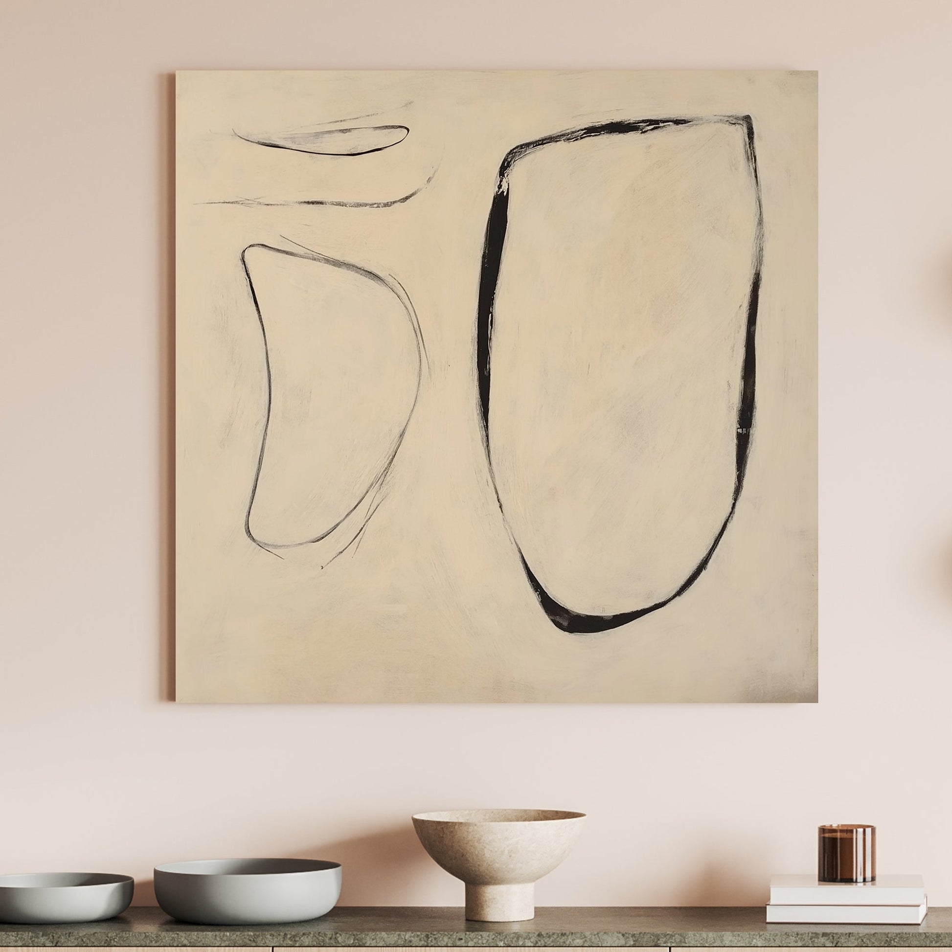 This abstract minimalist artwork features bold, sweeping black lines against a soft, neutral background. Perfect for modern decor. canvas wall art portrait landscape