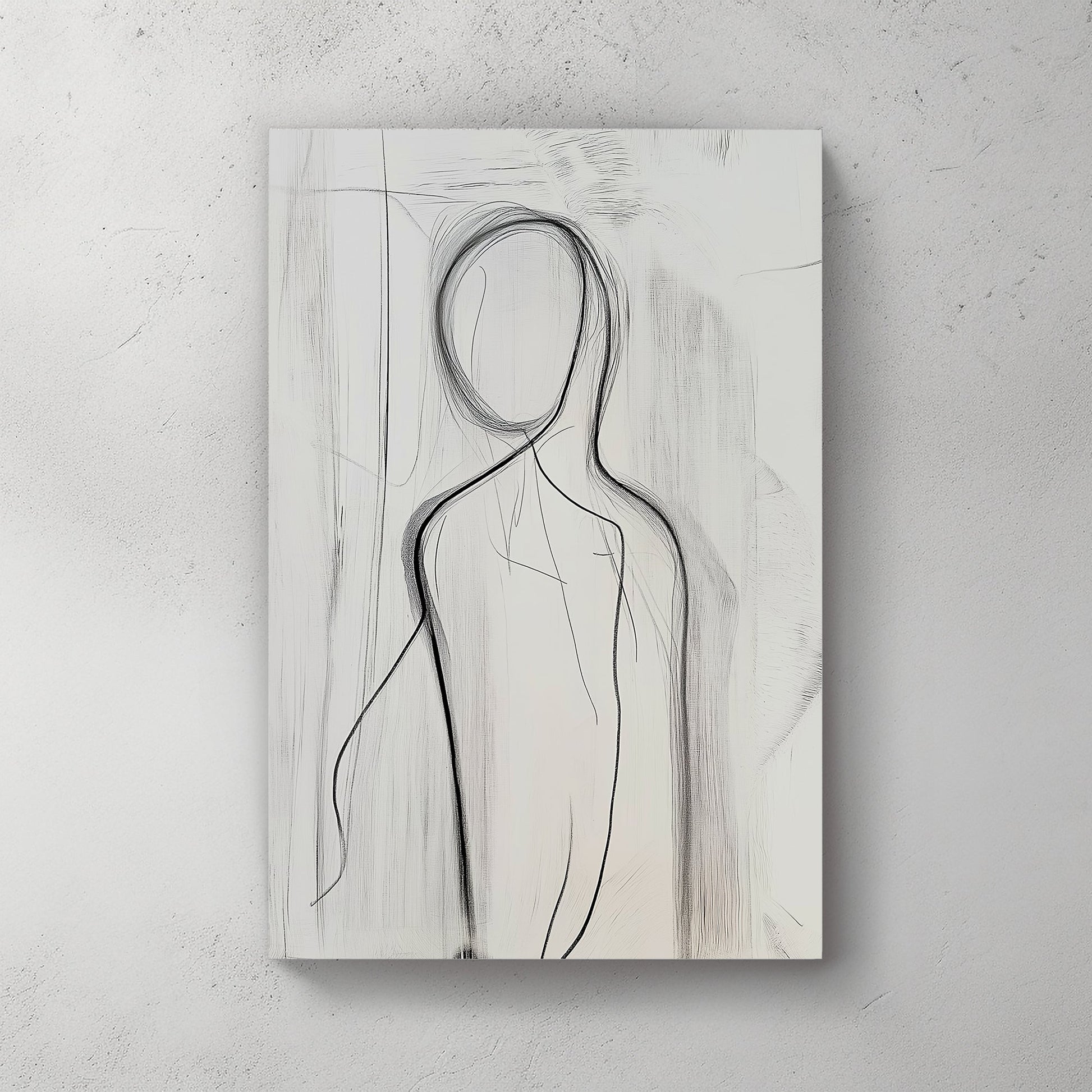 This minimalist piece uses delicate line work to outline a human figure, evoking a sense of mystery. Perfect for modern decor. canvas wall art abstract portrait landscape