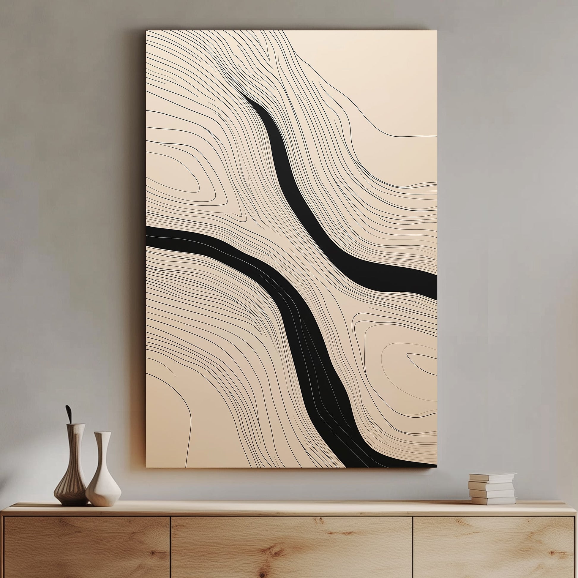 Featuring elegant, undulating lines in a minimalist design, this artwork captures fluidity. Perfect for modern decor. canvas wall art abstract portrait landscape