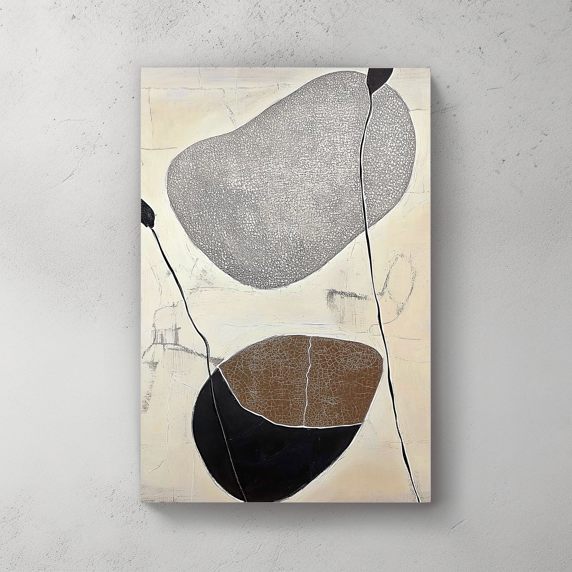 A modern abstract composition featuring textured stones and organic lines. Perfect for modern decor. canvas wall art portrait landscape