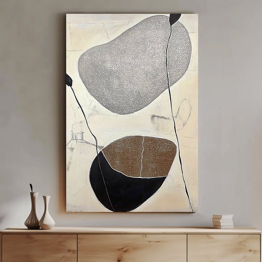 A modern abstract composition featuring textured stones and organic lines. Perfect for modern decor. canvas wall art portrait landscape