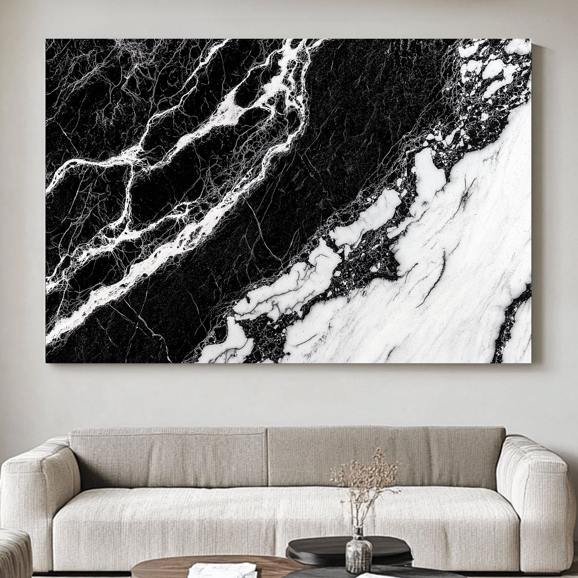 This piece captures the essence of natural marble patterns in striking black and white. Perfect for modern decor. canvas wall art abstract portrait landscape