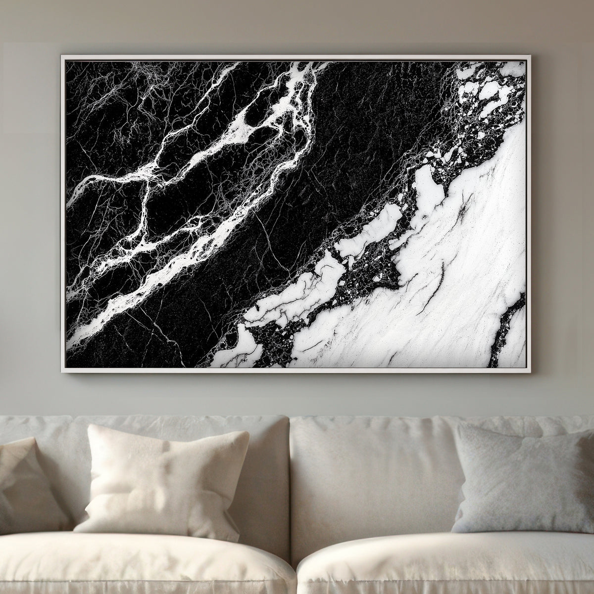 This piece captures the essence of natural marble patterns in striking black and white. Perfect for modern decor. canvas wall art abstract portrait landscape