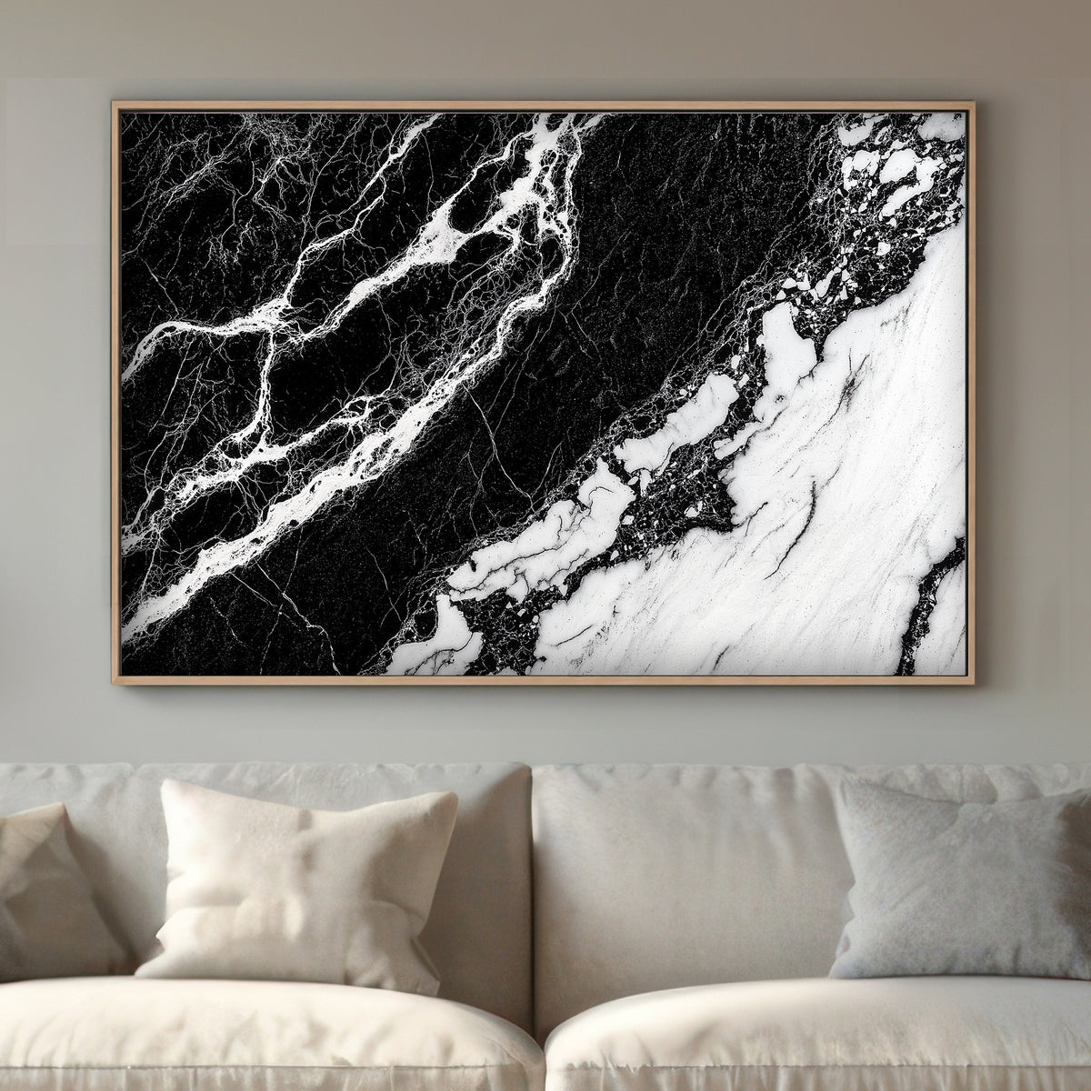 This piece captures the essence of natural marble patterns in striking black and white. Perfect for modern decor. canvas wall art abstract portrait landscape