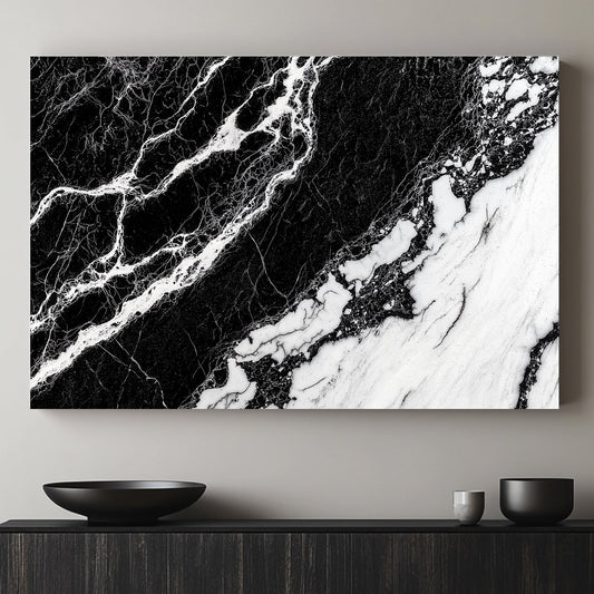 This piece captures the essence of natural marble patterns in striking black and white. Perfect for modern decor. canvas wall art abstract portrait landscape