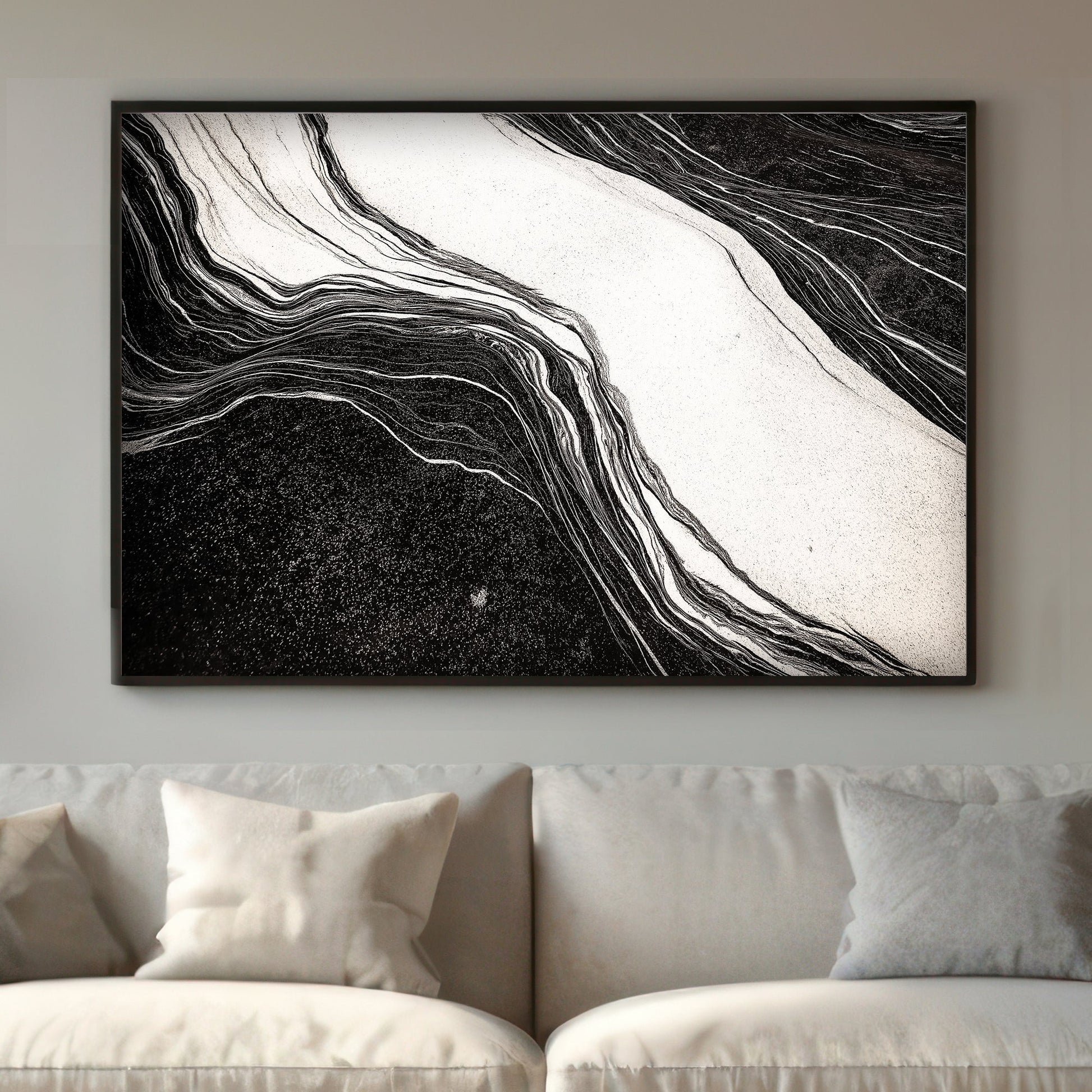 In monochromatic elegance, this artwork captures the essence of natural formations. Perfect for modern decor. canvas wall art abstract portrait landscape