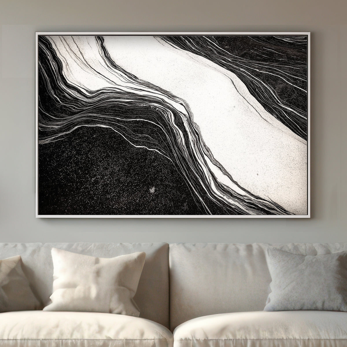 In monochromatic elegance, this artwork captures the essence of natural formations. Perfect for modern decor. canvas wall art abstract portrait landscape