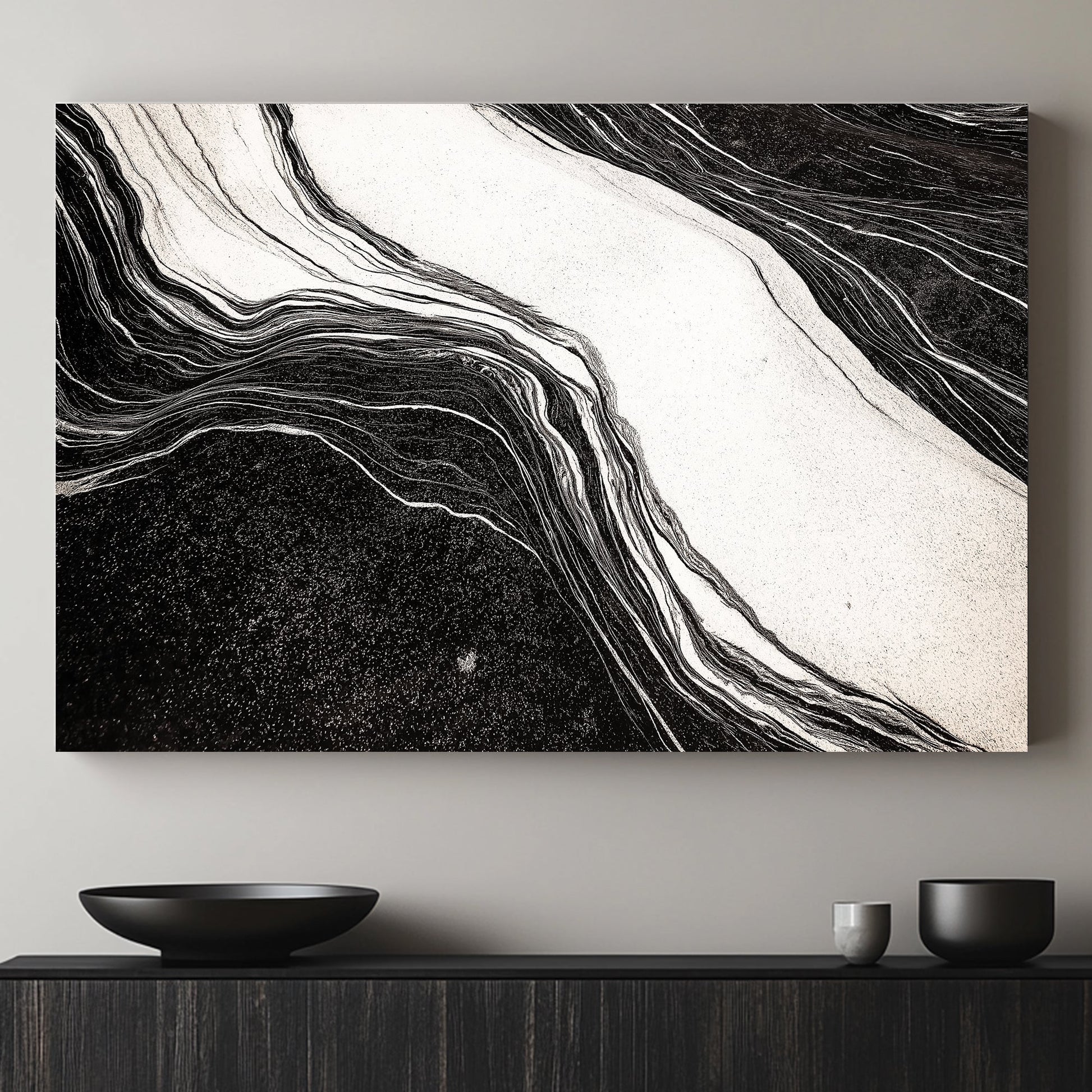 In monochromatic elegance, this artwork captures the essence of natural formations. Perfect for modern decor. canvas wall art abstract portrait landscape