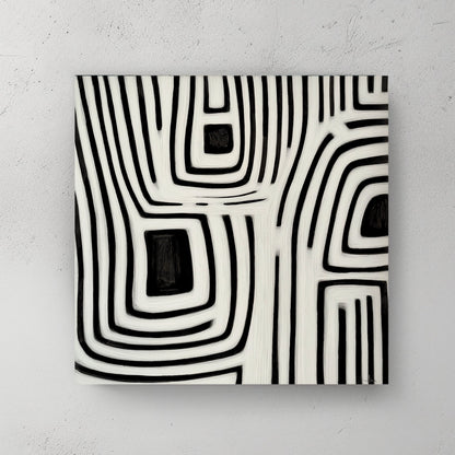 This captivating abstract painting in monochrome weaves intricate black and white lines. Perfect for modern decor. canvas wall art portrait landscape