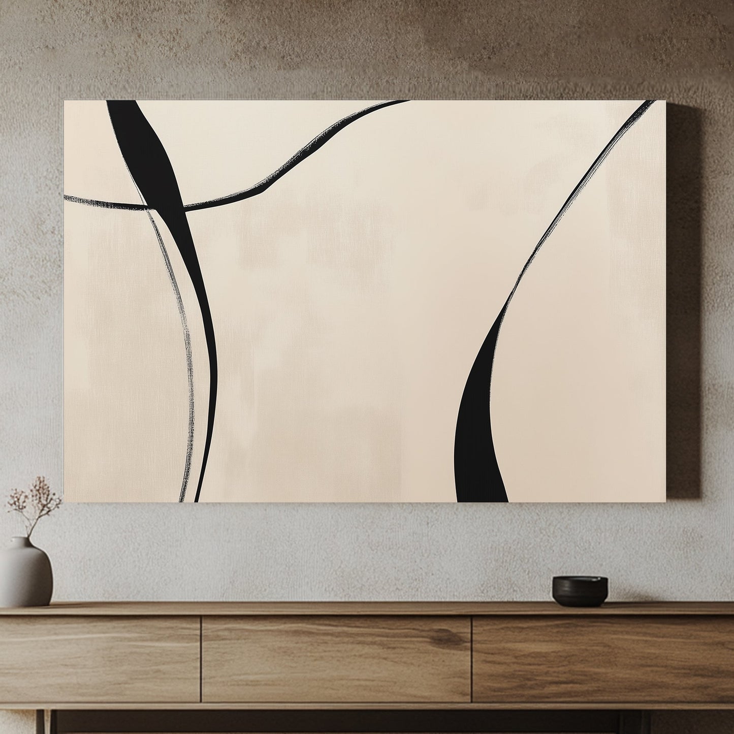 With sweeping black lines over a gentle cream backdrop, this minimalist piece captures. Perfect for modern decor. canvas wall art abstract portrait landscape