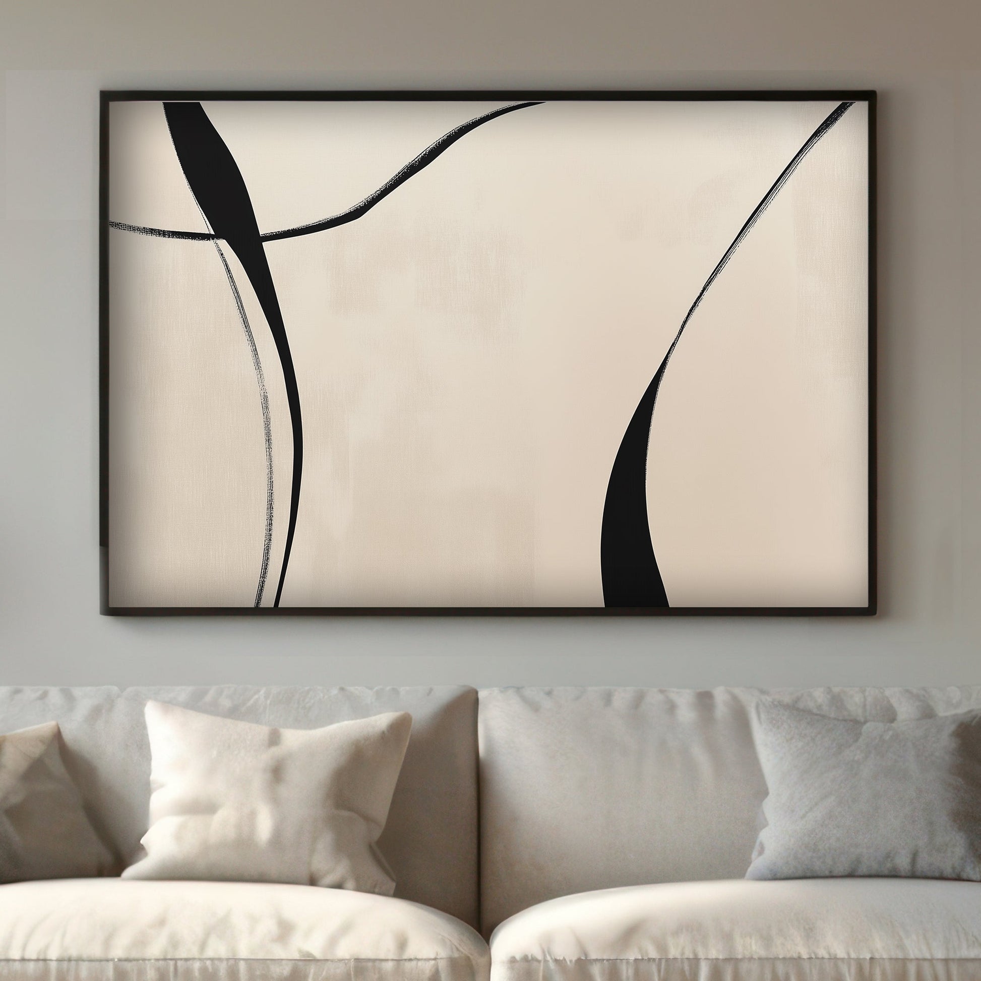 With sweeping black lines over a gentle cream backdrop, this minimalist piece captures. Perfect for modern decor. canvas wall art abstract portrait landscape