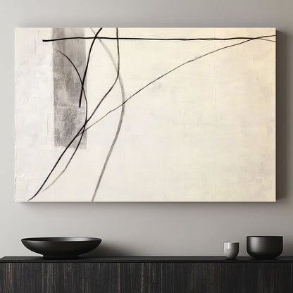 A delicate composition where soft grey tones meet precise, flowing black lines. Perfect for modern decor. canvas wall art abstract portrait landscape