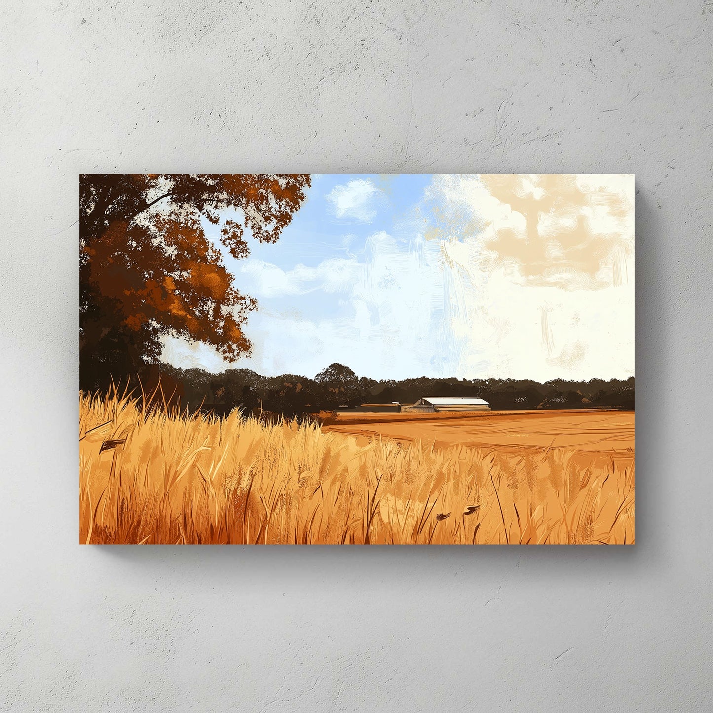 This warm, pastoral scene captures the essence of a late summer afternoon on a rustic farm. Perfect for modern decor. canvas wall art abstract portrait landscape