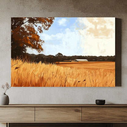 This warm, pastoral scene captures the essence of a late summer afternoon on a rustic farm. Perfect for modern decor. canvas wall art abstract portrait landscape