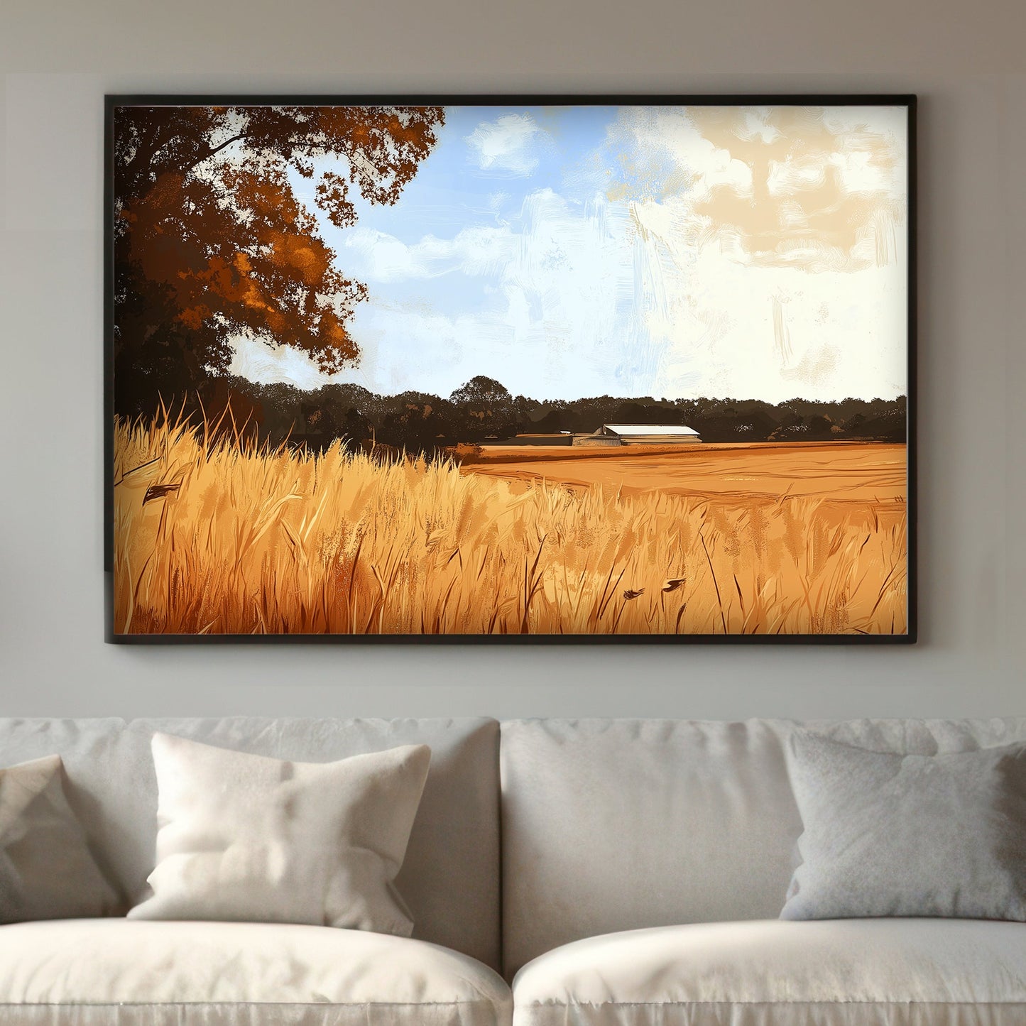 This warm, pastoral scene captures the essence of a late summer afternoon on a rustic farm. Perfect for modern decor. canvas wall art abstract portrait landscape