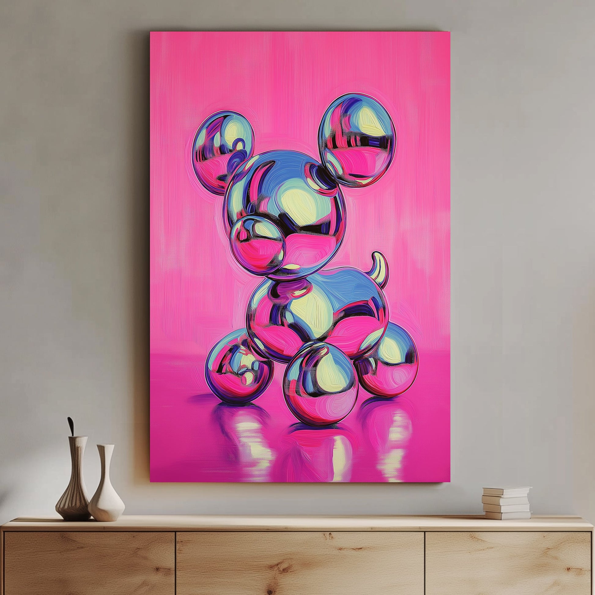 Colorful, reflective spherical character against a pink background, evoking a playful and modern aesthetic.