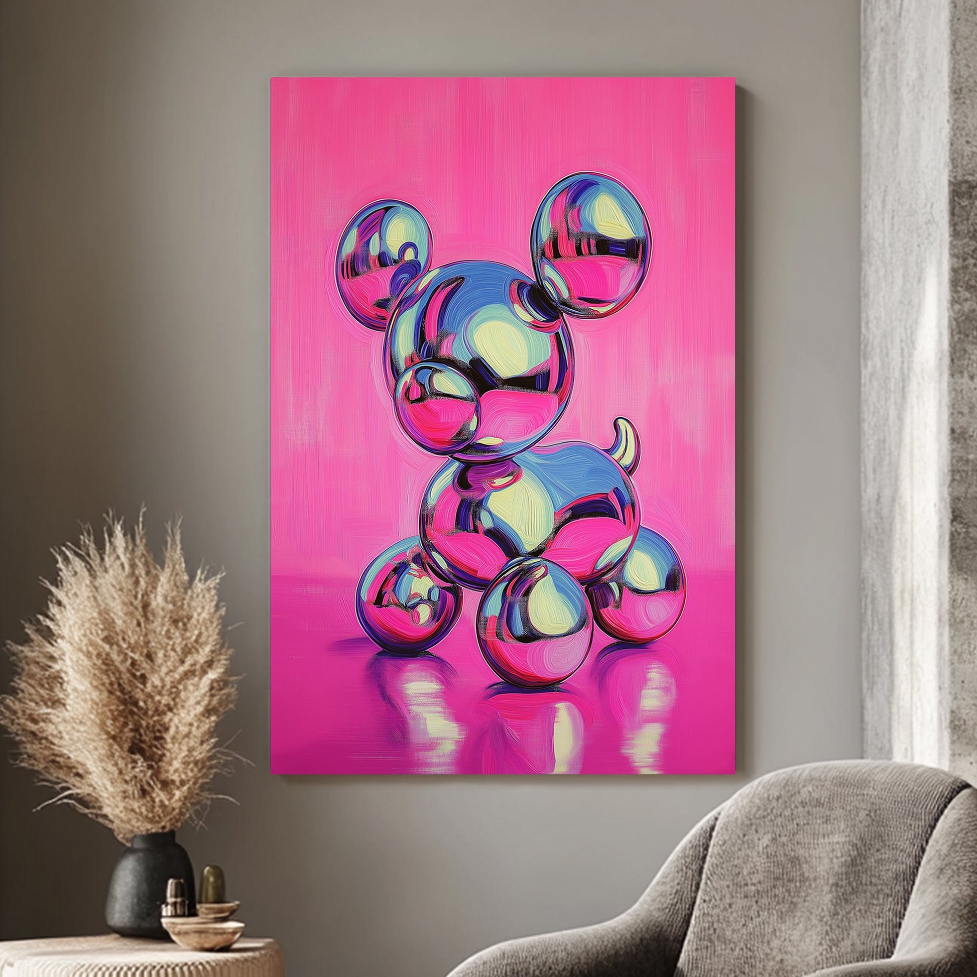 Colorful, reflective spherical character against a pink background, evoking a playful and modern aesthetic.