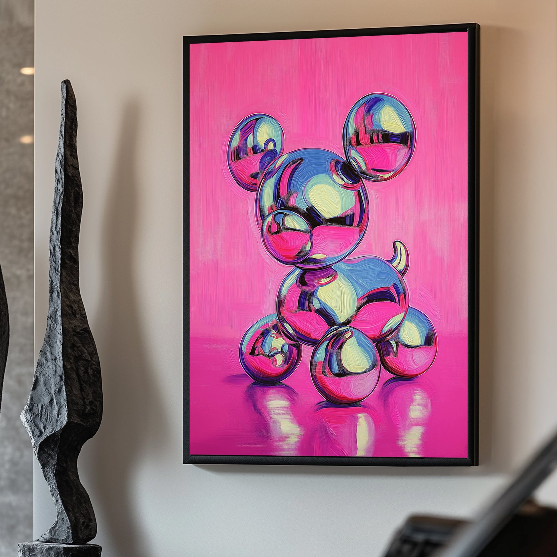 Colorful, reflective spherical character against a pink background, evoking a playful and modern aesthetic.