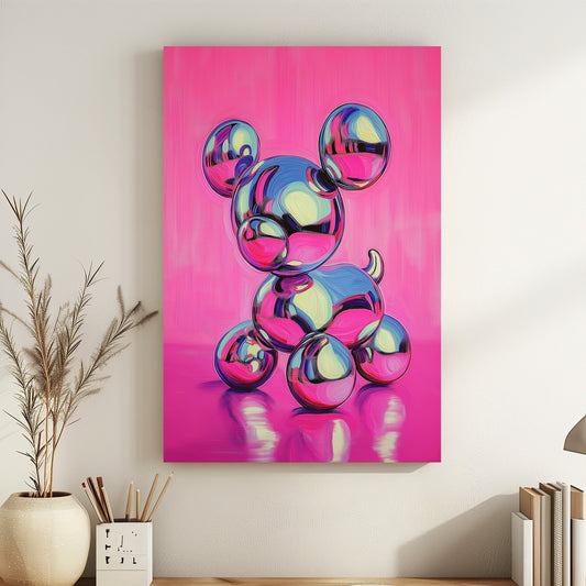 Colorful, reflective spherical character against a pink background, evoking a playful and modern aesthetic.